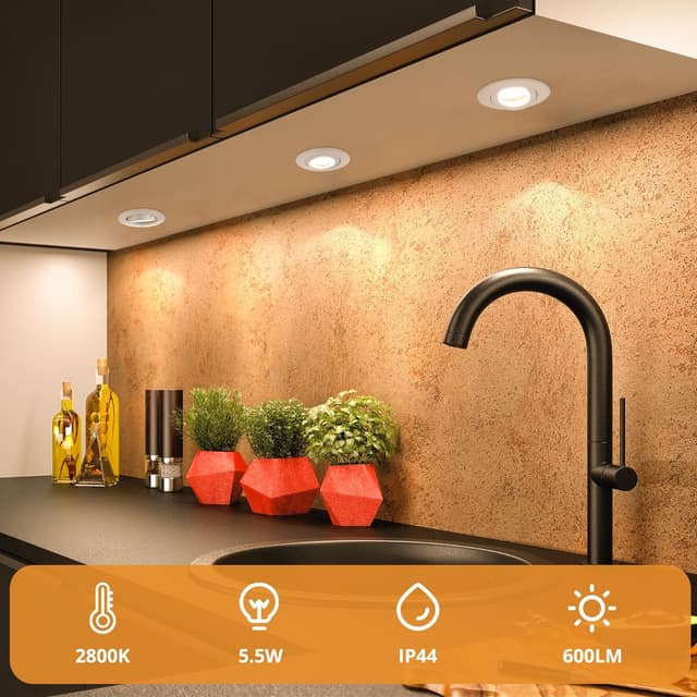 Detalle de wowatt 10er LED Einbaustrahler dimmbar, weiß, IP44, 5,5W – 230V Ersatz für 60W Halogen