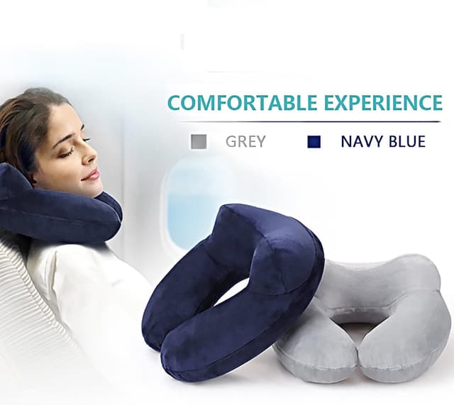 Detalle de MOCOCITO 2-Set Reisekissen mit waschbarem Kissenbezug, ergonomisches Nackenkissen (Blau+Grau)