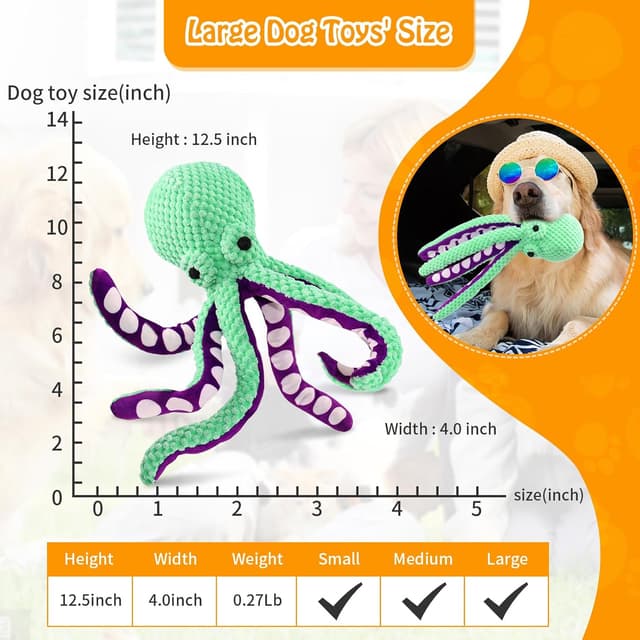 Detalle de Fuufome Large Squeaky Dog Toys (Plush, 13.5-inch) — Chew, Fetch & Tug Plush for Small to Large Dogs