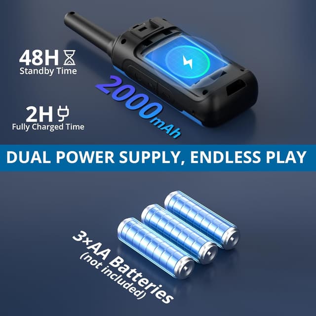 Detalle 2 de Radioddity PR-T8 : lot de 3 talkies-walkies PMR446 pour enfants, rechargeables (batterie 2000 mAh)