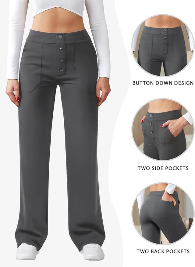 Detalle de Friptspyg Damen-Hose mit hoher Taille, weitem Bein und Stretch – casual & Arbeitshose mit Taschen