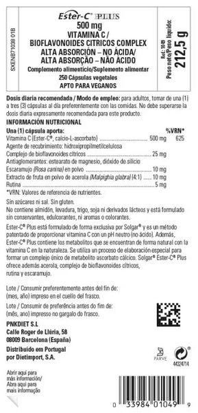 Thumbnail 1 de Solgar Ester-C Plus 500 mg - 250 Cápsulas 🍊