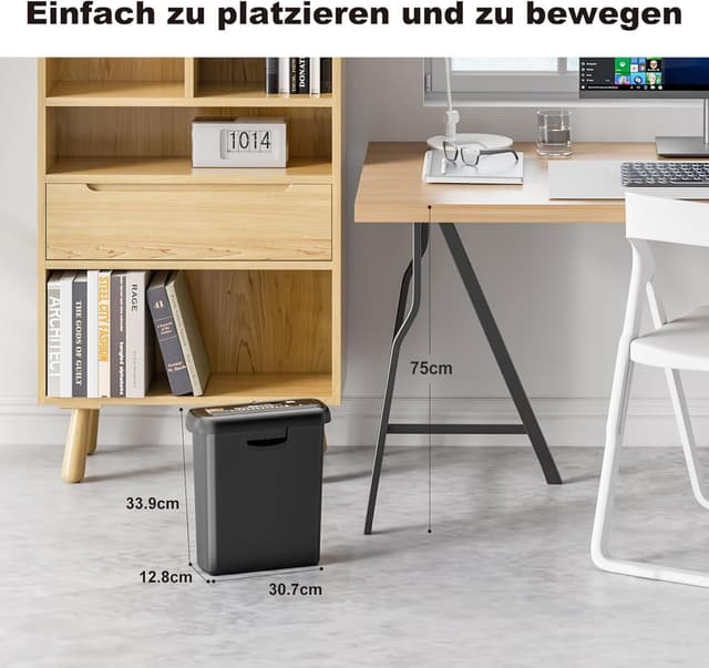 Detalle de Bonsaii S123-A Aufsatz-Aktenvernichter (P2), Streifenschnitt für 6 Blätter, 9‑Liter Papierkorb