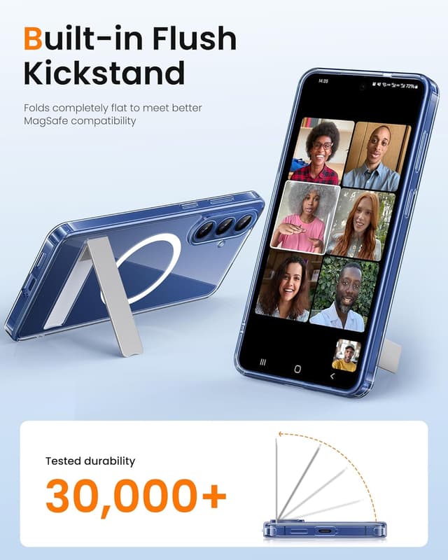 Detalle de SIXBOX Magnetic Case with Kickstand for Samsung Galaxy S26 (6.3") – MagSafe compatible, privacy screen protectors & full lens guard, clear