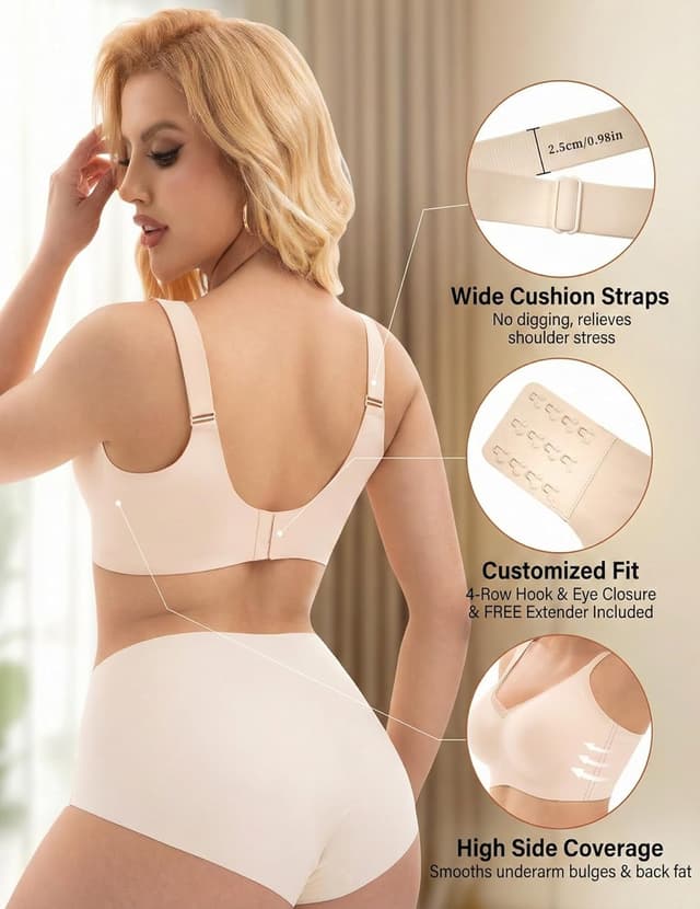 Detalle de PoseFree Wireless Seamless Jelly Bra with V-Mesh (No Underwire) – Full Coverage T-Shirt Comfort