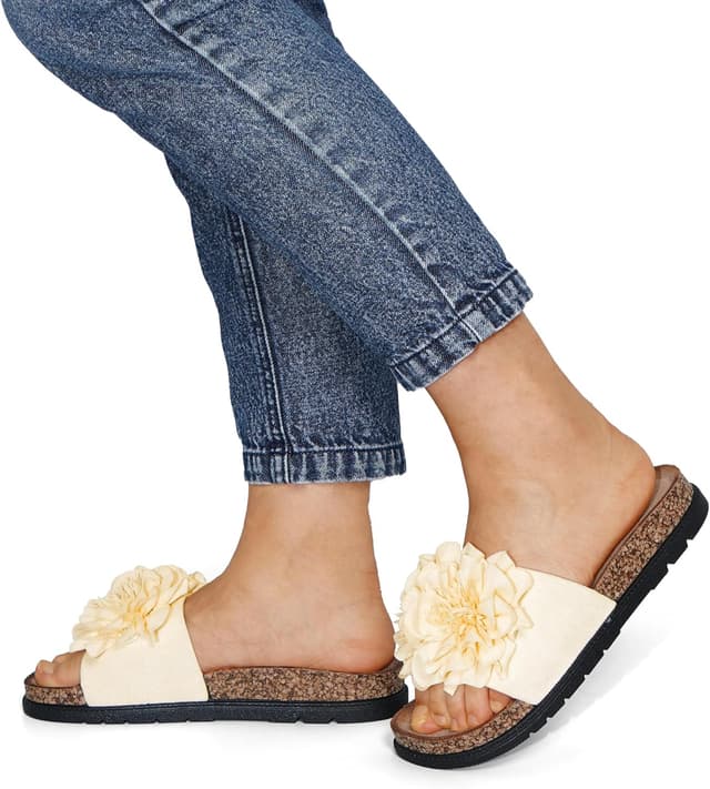 Detalle de JOMIX ciabatte da donna estive bio con suola in sughero e fiore decorativo