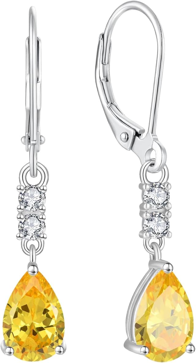 Detalle de FJ Tropfen Hängend Ohrringe aus 925 Sterling Silber mit Geburtsstein (33,5 mm)