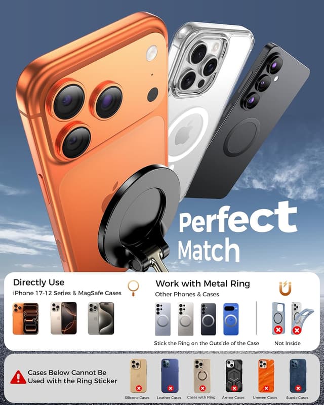 Detalle de Car Phone Holder for MagSafe with Carbon Fiber Look — 108LBS Vacuum Suction Mount, 360° Adjustable Magnetic Phone Mount