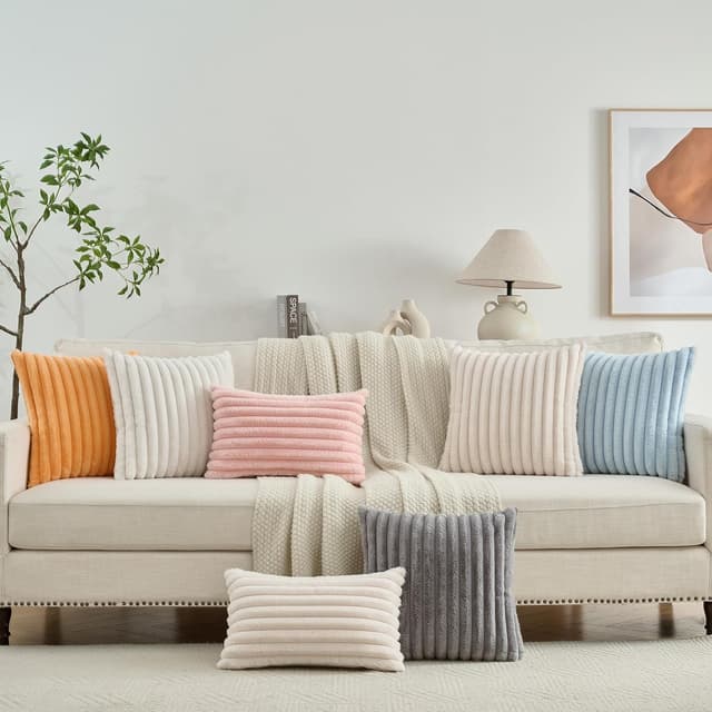 Detalle de Ystyle lot de 2 housses de coussin 40x40 en fausse fourrure bleu marine