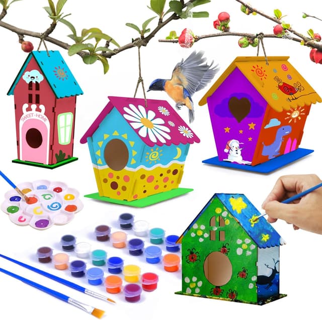 Detalle de hapray 4 Pack DIY Bird House Kit birdhouse craft 🎨