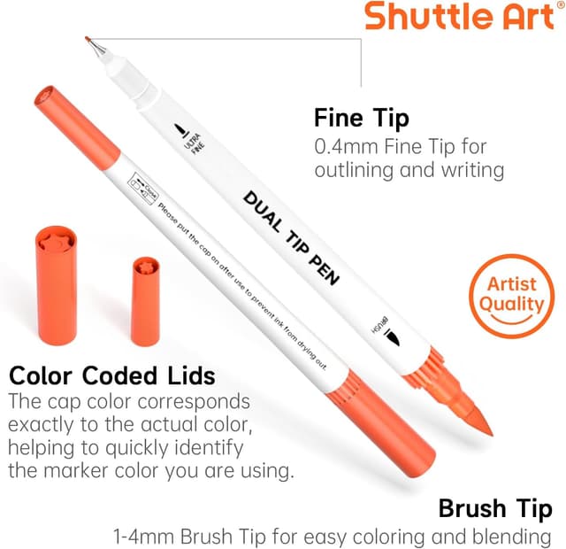 Detalle de Shuttle Art Dual Tip Brush Pens Set (120 colours) with colouring book