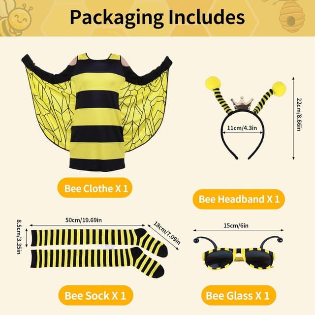 Detalle de DUDUMILA Bienen-Kostüm für Erwachsene inkl. Accessoires für Fasching & Karneval