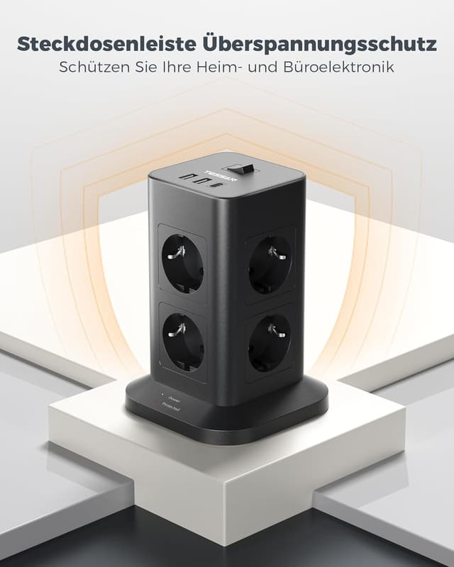 Detalle de TESSAN Mehrfachsteckdose mit Überspannungsschutz, 5 m Verlängerungskabel und 8 Fächern inkl. USB-C (5M)