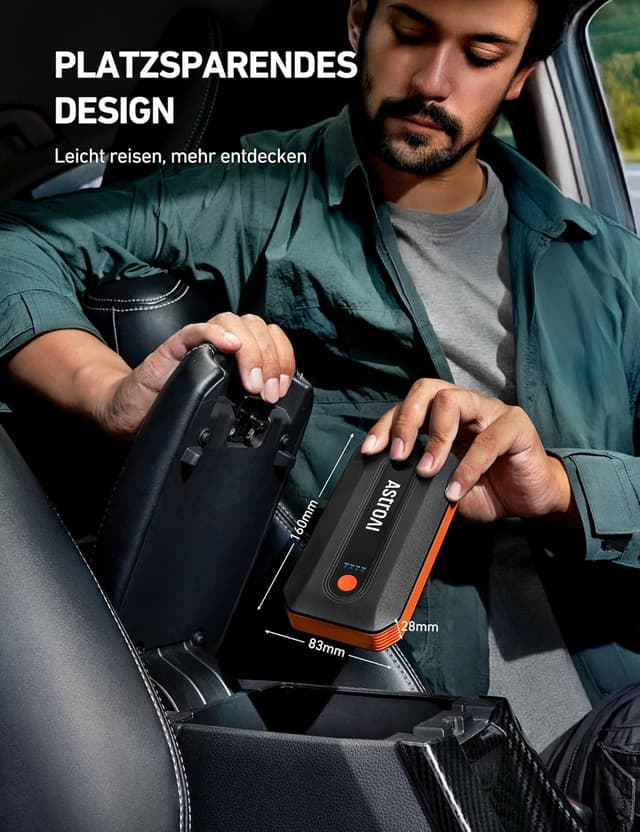 Detalle de AstroAI B8 Starthilfe Powerbank für 12V Autos & Motorräder (für 7,0 L Benzin / 5,5 L Diesel) mit LED