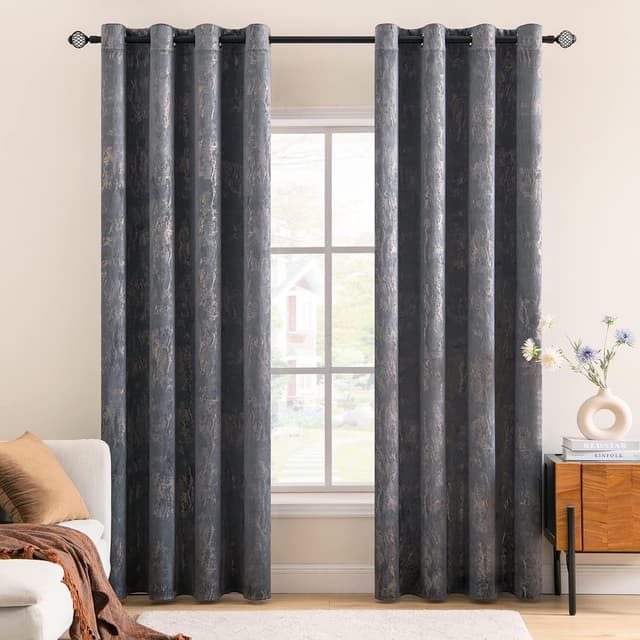 Detalle de MIULEE Grey Velvet Curtains with Gold Foil (2 Panel Set) 46 x 72 Inch