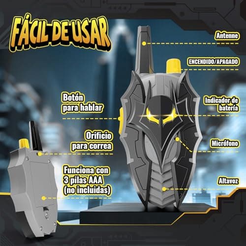 Detalle de Kidluna Walkie Talkies Niños con Ojos Luminosos y diseño murciélago, alcance hasta 600 m