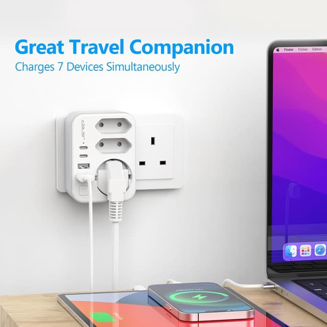 Detalle de JSVER Adaptateur de voyage France/Europe vers Royaume-Uni (Type G) – 2 USB-A + 2 USB-C