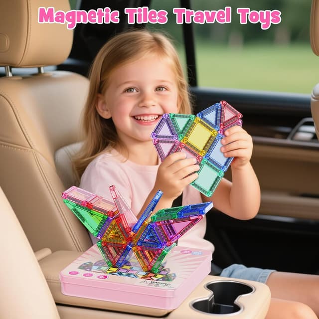 Detalle de iburge magnetische Bausteine Reisespielzeug – 60-teiliges Mini-Set in Metallbox, für Kinder ab 3 Jahren