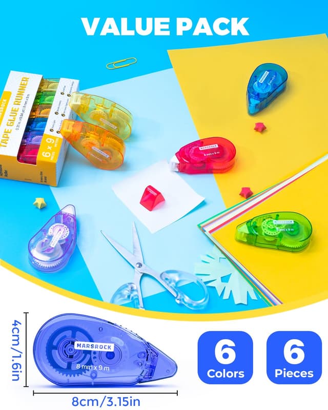 Detalle de Marsrock Glue tape roller 6-pack double-sided craft tape rollers (8mm x 9m)