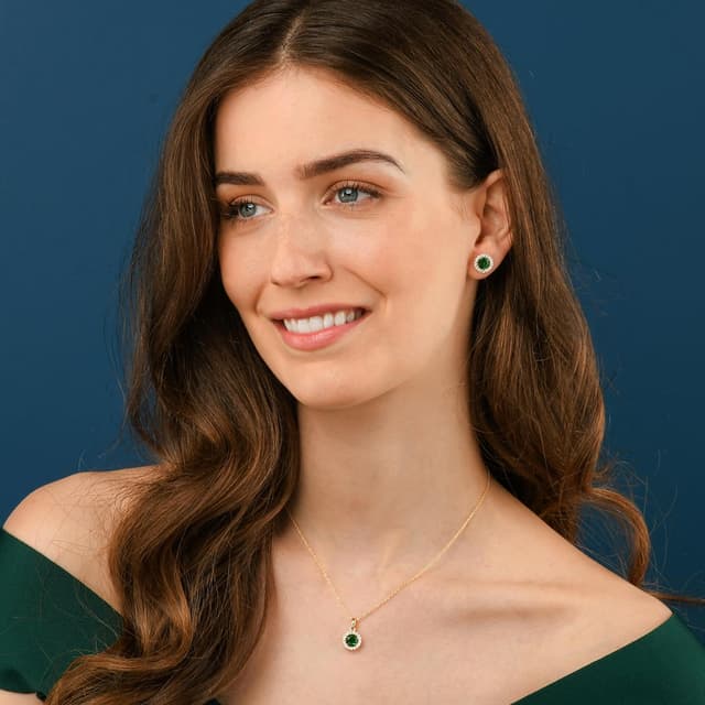 Detalle de Collier pendentif “halo” Diamond Treats en argent 925 avec zircon vert (chaîne 40 cm)