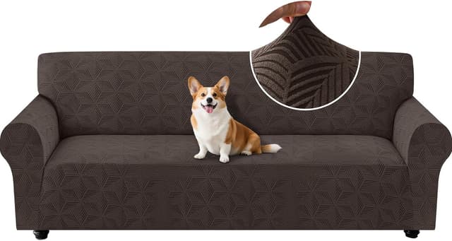 Detalle de Ystyle Copridivano 4 posti con braccioli elasticizzato marrone, antiscivolo e anti-graffio