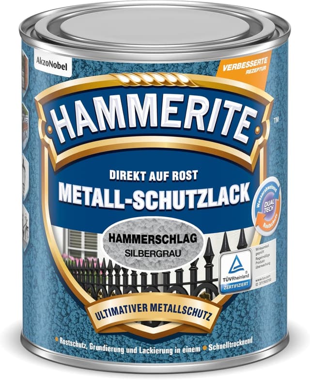 Detalle de Hammerite Metallschutzlack Hammerschlag 3in1 Rostschutz, Silbergrau – 750 ml