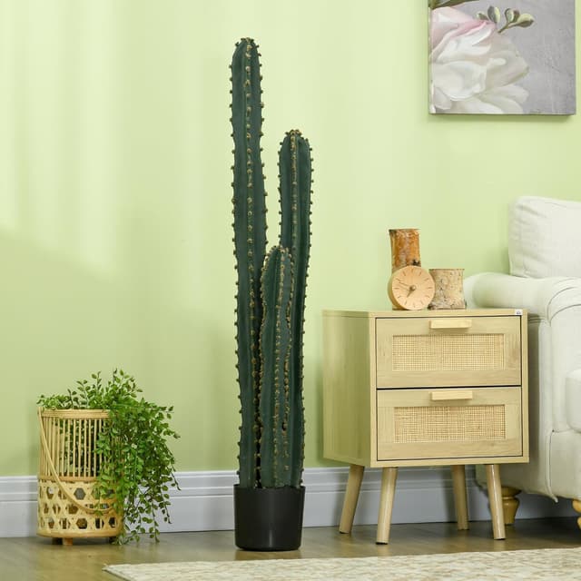 Detalle de Outsunny grand cactus artificiel à grand réalisme, vert foncé (Ø 18 x 120H cm) avec pot lesté