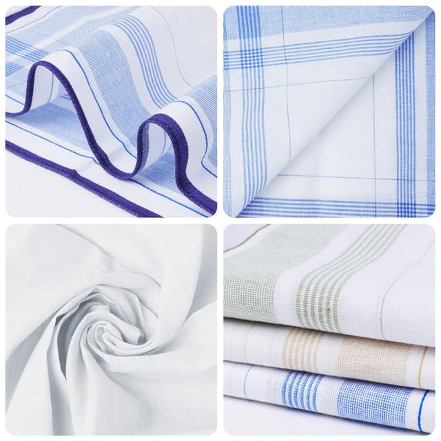 Detalle de Aomig Herren-Taschentücher aus Baumwolle, Set mit 12 Stofftaschentüchern (3 Farben/B), 40 x 40 cm