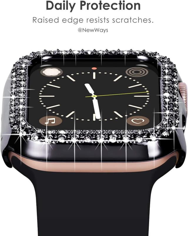 Detalle de NewWays 2-Pack Women Bling Case for Apple Watch 45mm (Series 9/8/7) – Black & Clear
