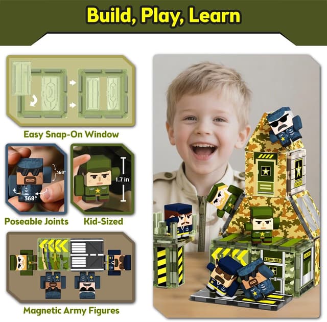 Detalle 2 de GobiDex 100PCS Magnetic Military Tiles 100pcs