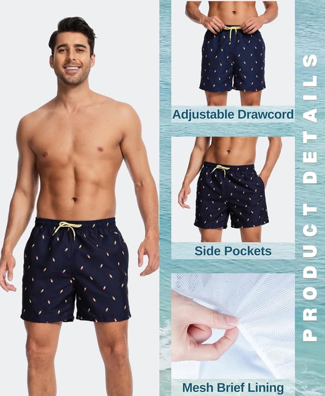 Detalle de AMZSPORT shorts de bain homme boardshort imperméable avec poches et doublure en maille