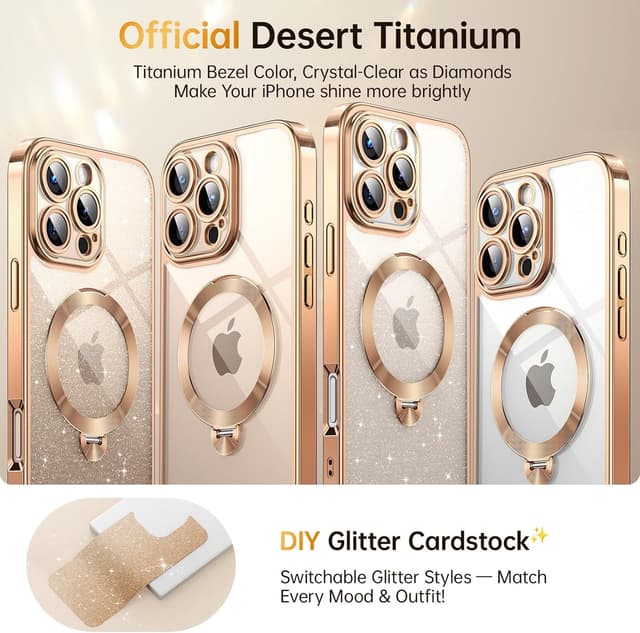 Detalle de Offical Desert Titanium for iPhone 16 Pro Max Case with 360° Spin Stand (DIY Glitter Cardstock, MagSafe)
