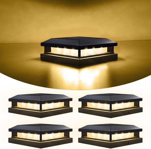 Detalle de Spacelumen 4 Pack Solar Post Cap Lights for Outdoor Posts (IP65, Auto On/Off) – Dual Warm/Cool White