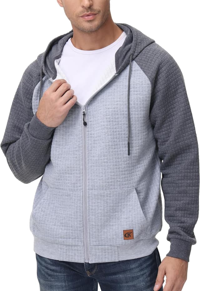 Detalle de Tyhengta Men’s Full Zip Hoodie Jacket with Pockets (Long Sleeve Pullover)