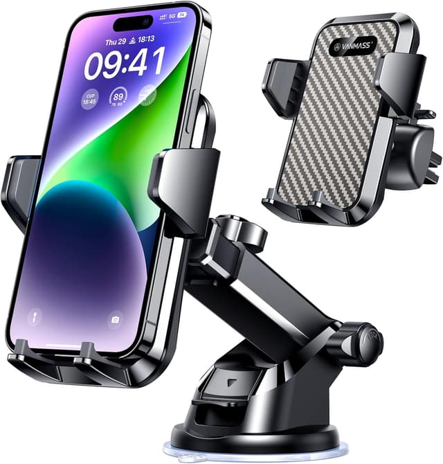 Detalle de VANMASS Handyhalterung Auto 3-in-1 für Lüftung & Saugnapf (Silikon, flexibel einstellbar) – für iPhone & Android