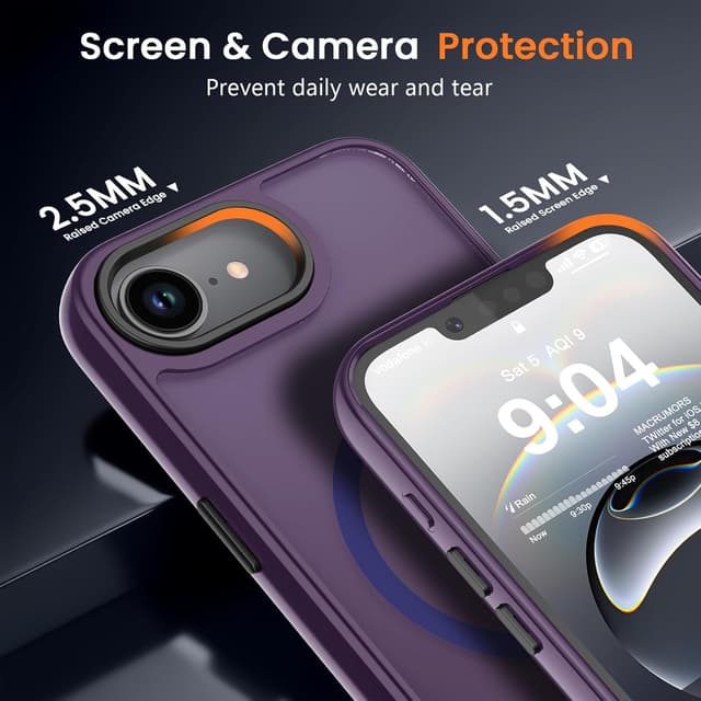 Detalle 2 de BPOASE iPhone 16E / iPhone 17E Case with Screen Protector (Matte Dark Purple, MagSafe Compatible)