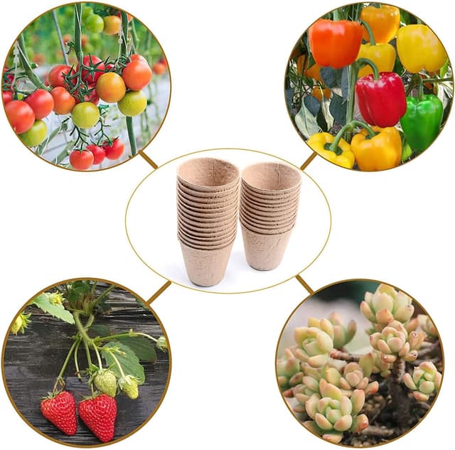 Detalle 2 de Cymax 100 Pack 8cm Round Fibre Seed Starter Pots with 100 Plant Labels