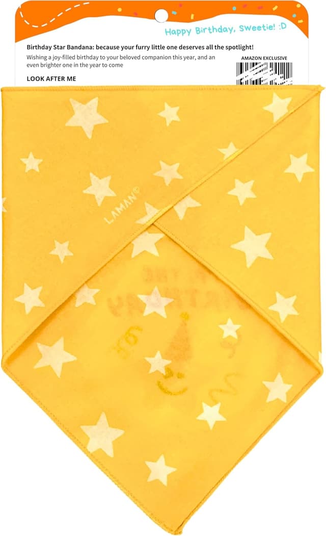 Detalle de LAMAN Pawty Animal Reversible Dog Birthday Bandana (100% Cotton) – Birthday Star, Size L