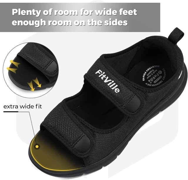 Detalle 2 de FitVille Weit Offene Diabetiker-Sandalen für Herren mit Klettverschluss – orthopädische Reha- & Verbandsschuhe
