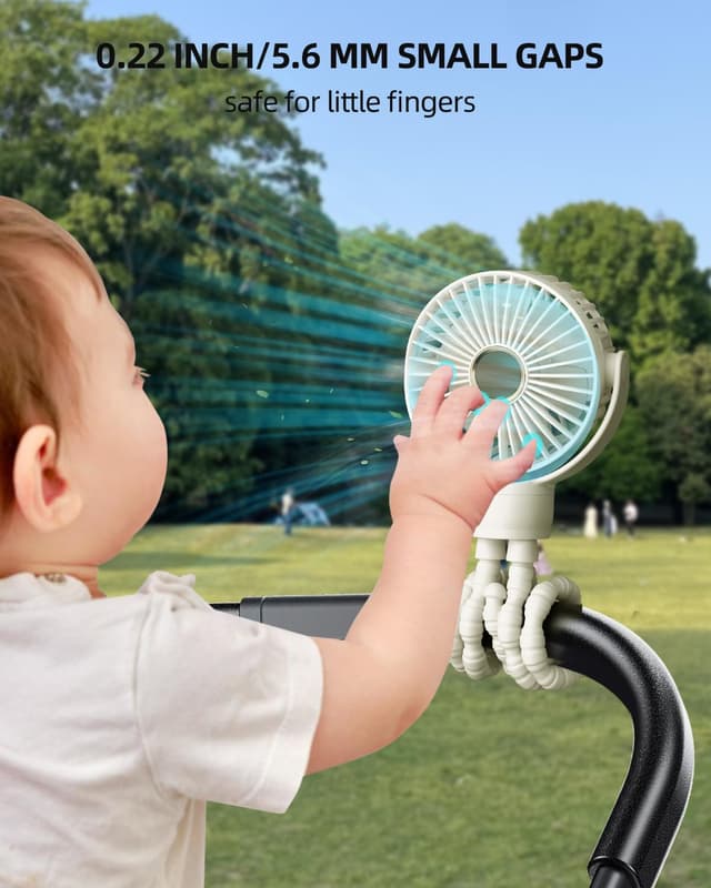 Detalle 2 de KIDEE Portable Pram Fan – rechargeable clip-on stroller fan with digital display