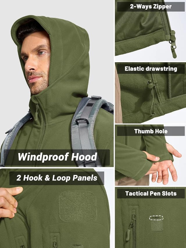 Detalle 2 de TACVASEN Herren Fleecejacke Winddicht mit Kapuze