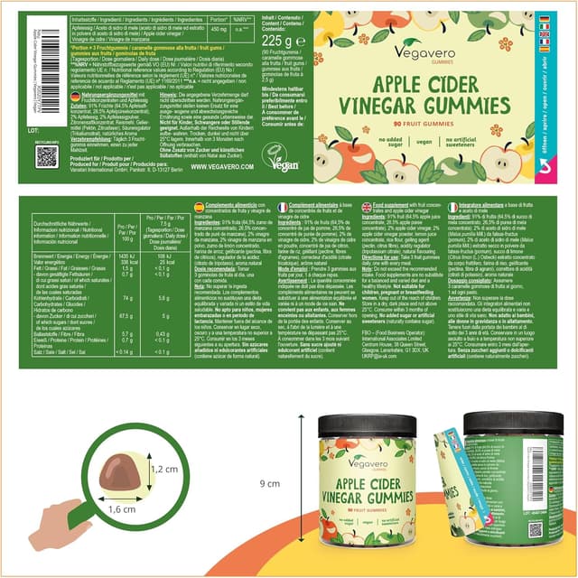 Thumbnail 1 de Vegavero Apfelessig Gummibärchen 90 Stück 🍬