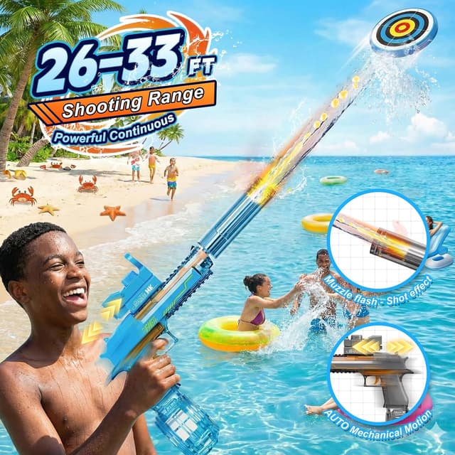 Detalle de UROINT Elektrische Wasserpistole für Kinder „Desert Eagle“ (2er-Set) mit LED