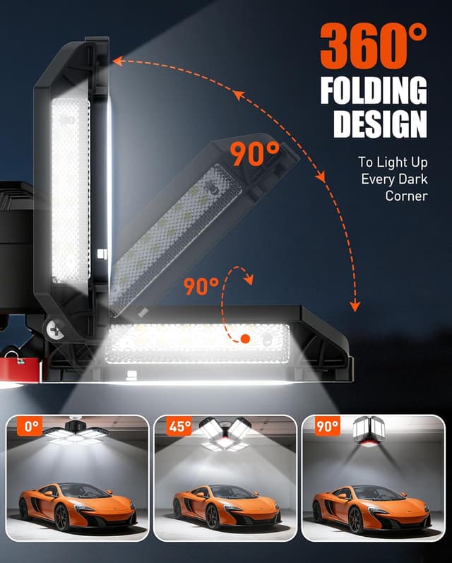 Detalle de 200W LED Garage Light 1 Pack (20000LM, 6500K) with 12 Adjustable Panels for E26/E27 Bays