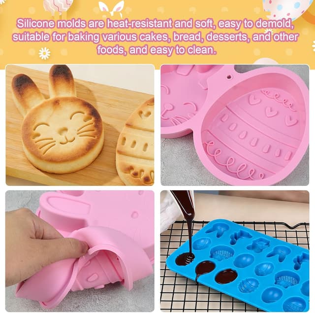 Detalle de Ostern Silikon-Schokoladenformen (2 Stück) – Osterei- und Hase-Form mit 18 Mulden