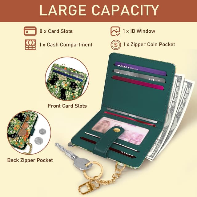 Detalle 2 de Jogjam Black Cat Floral RFID Women Wallet – Small Slim Bifold Credit Card Wallet with Zipper Coin Pocket