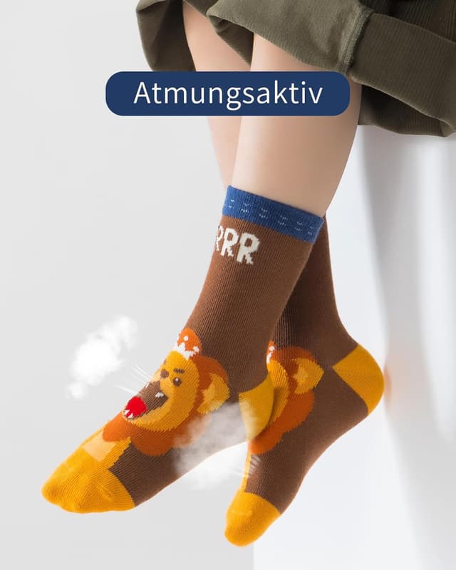 Detalle 2 de Kyopp 10/5 Paar Kindersocken mit Tier-Design (Funny Animals), Crew Socks aus Baumwollmischung
