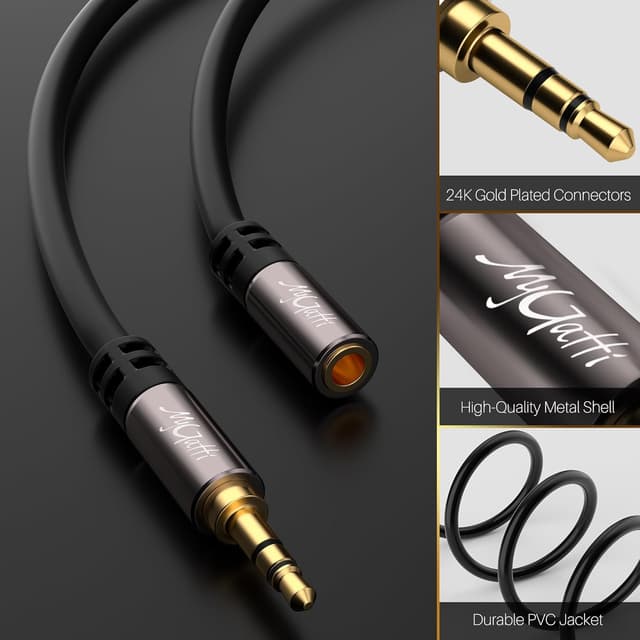 Detalle de Mygatti 3,5-mm-Klinkenverlängerungskabel (25 m, Stereo) mit OFC-Kern – schwarz