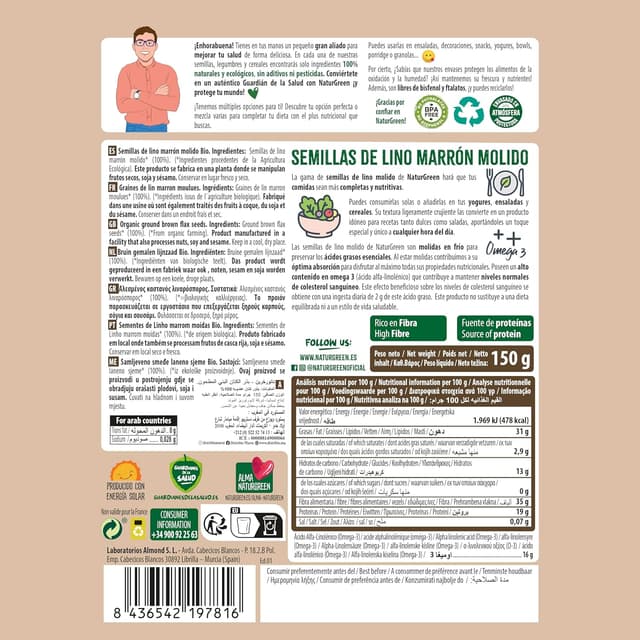 Thumbnail 4 de NaturGreen Semillas de Lino Marrón Molido Bio 🌱 Pack 9x150g