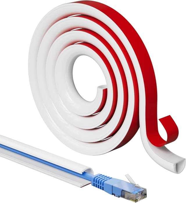 Detalle de Kayleinster Kabelkanal weiß, selbstklebend und flexibel – Mini-Kabelschacht zur Kabelführung an Wand, TV & Fußleisten